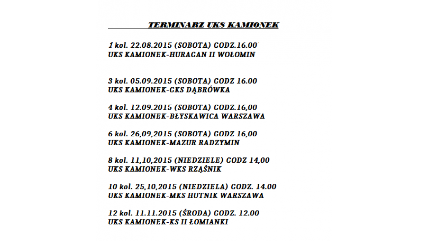 TERMINARZ UKS KAMIONEK