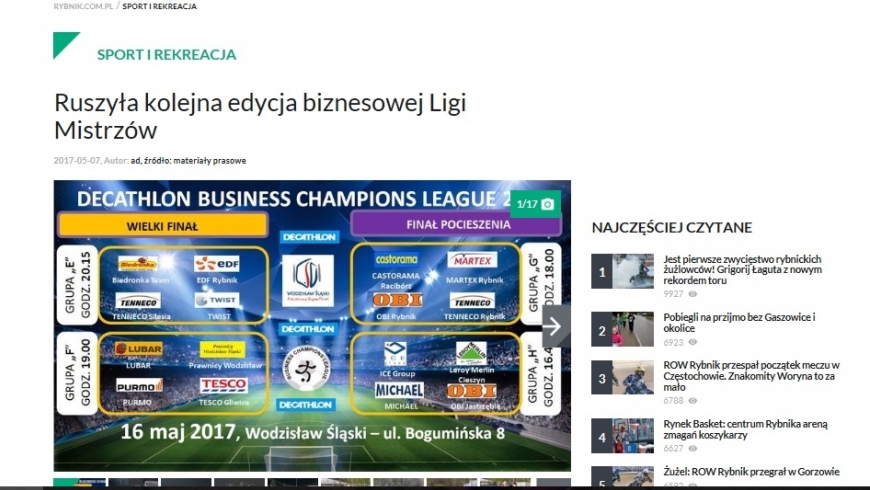 Rybnik.com.pl o rozgrywkach DECATHLON Business Champions League