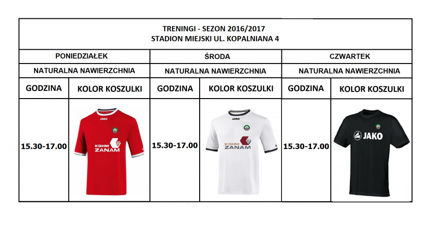 HARMONOGRAM TRENINGÓW W ZAKŁADCE "Treningi"