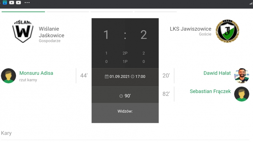 6.Kolejka Keeza IV Ligi Wiślanie Jaśkowice - LKS Jawiszowice 1:2