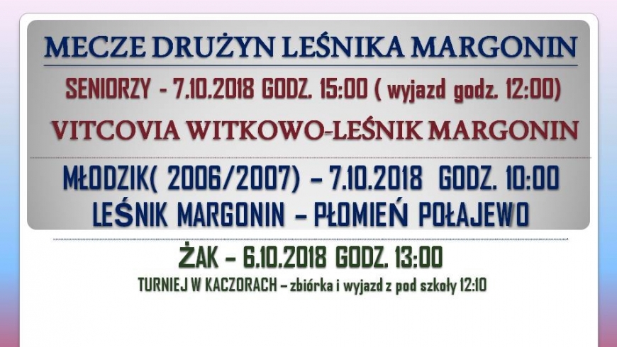 MECZE DRUŻYN LEŚNIKA MARGONIN