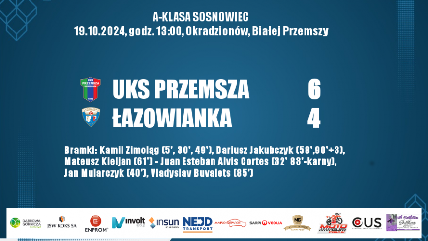 9 kolejka, A-Klasa 2024/2025 UKS Przemsza - Łazowianka Łazy 6:4 (2:2)