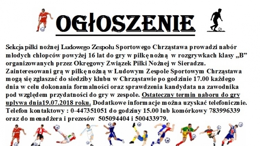 Nabór zawodników do Ludowego Zespołu Sportowego!