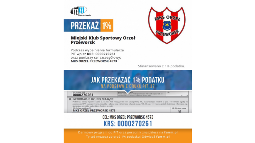 Przekaż 1% podatku na rzecz MKS Orzeł Przeworsk