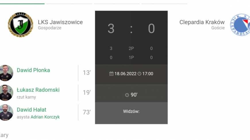 34.Kolejka JAKO IV Ligi LKS Jawiszowice-Clepardia Kraków 3:0