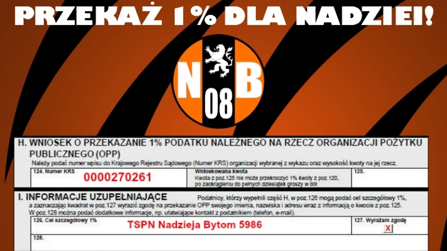 Nadzieja Bytom cię potrzebuje! Przekaż nam 1% podatku