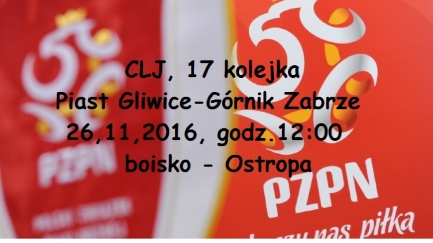 17 kolejka CLJ   PIAST Gliwice-Górnik Zabrze 26.11.2016 godz.12:00 Gliwice Ostropa