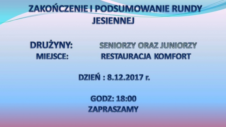 ZAKOŃCZENIE I PODSUMOWANIE RUNDY JESIENNEJ