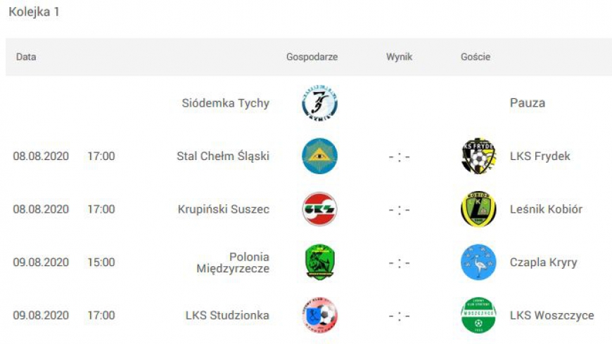 1 kolejka klasy A - wyniki