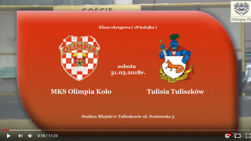 SENIORZY: TULISIA Tuliszków - MKS Olimpia Koło 31.03.2018 [VIDEO]
