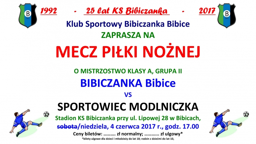 ZAPROSZENIE NA MECZ. Bibiczanka - Sportowiec Modlniczka