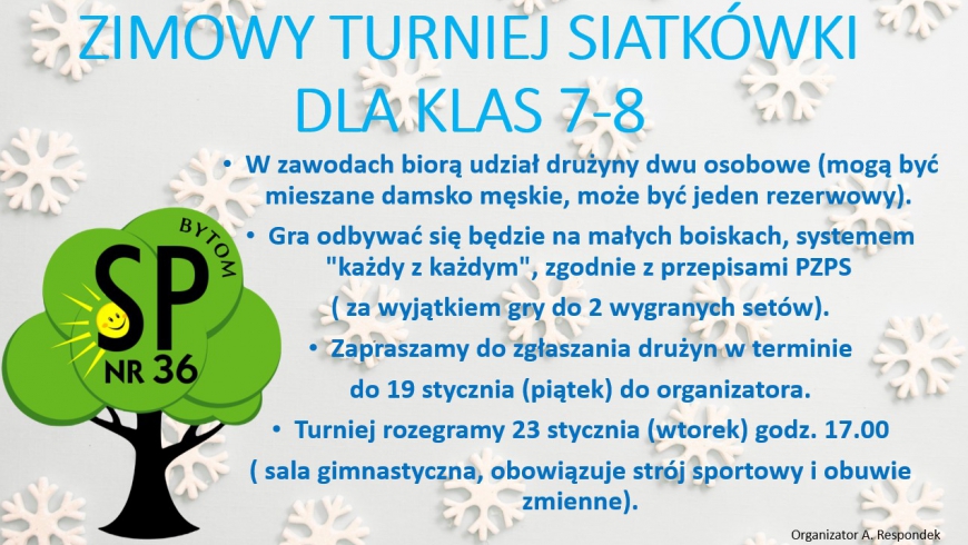 TURNIEJ SIATKÓWKI DLA KLAS 7 i  8 - ZAPISY.