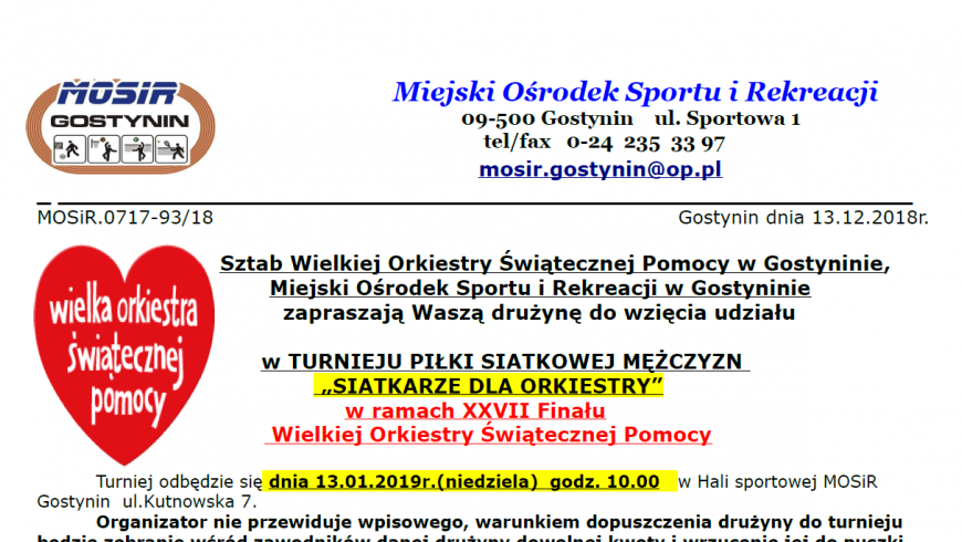 Turniej siatkówki z okazji XXVII Finału WOŚP