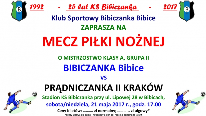 ZAPROSZENIE NA MECZ. Bibiczanka - Prądniczanka II