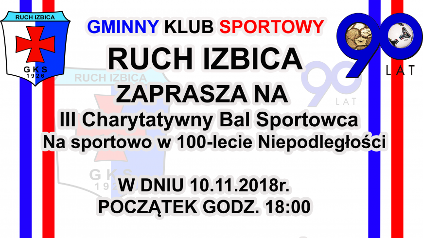 Zaproszenie na III Bal Charytatywny - Na sportowo w 100-lecie Niepodległości