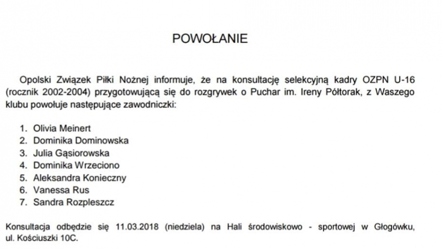 Powołania dla naszych zawodniczek