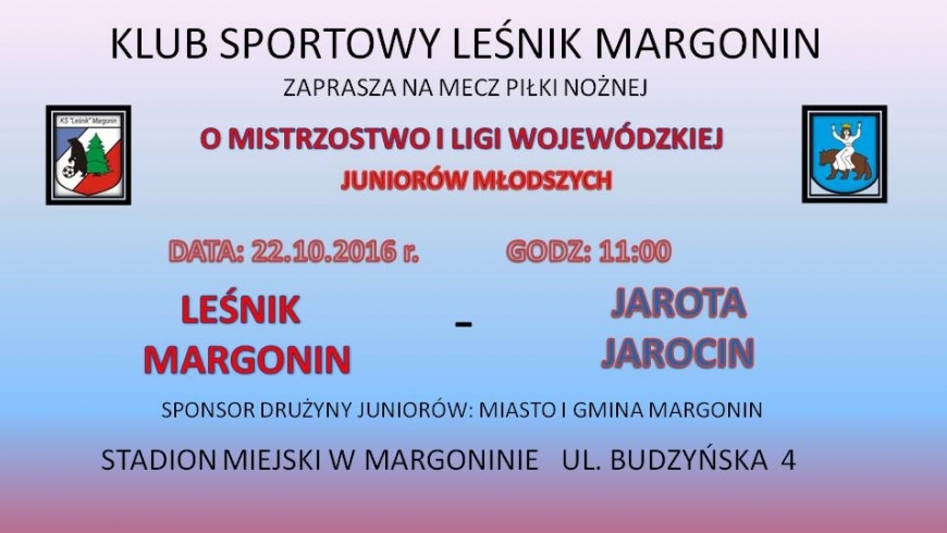 ZAPRASZAMY NA MECZ JUNIORÓW