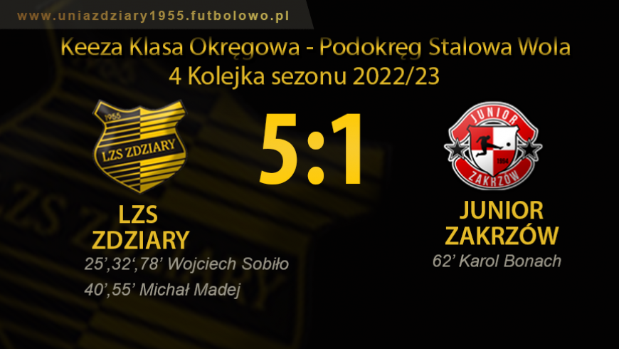 6 Kolejka: LZS Zdziary - Junior Zakrzów 5:1.