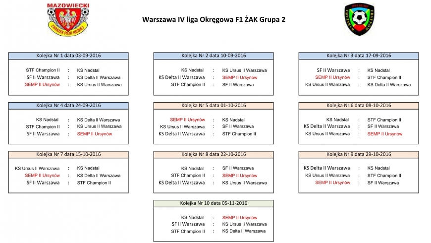 Terminarz rozgrywek IV Ligi Okręgowej F1 Żak Grupa 2