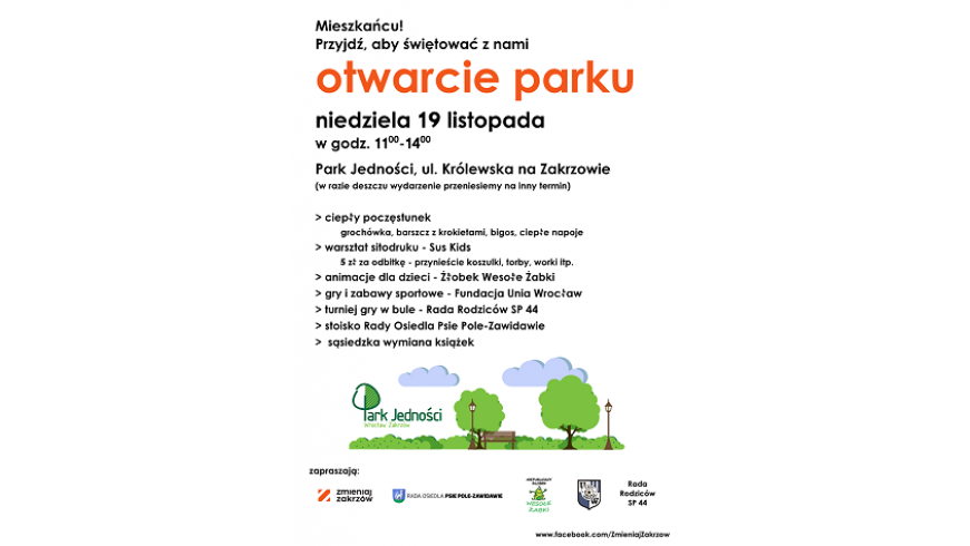 Otwarcie Parku Jedności na Zakrzowie z Unią Wrocław