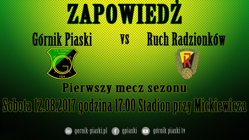 Zapowiedź: Górnik Piaski - Ruch Radzionków