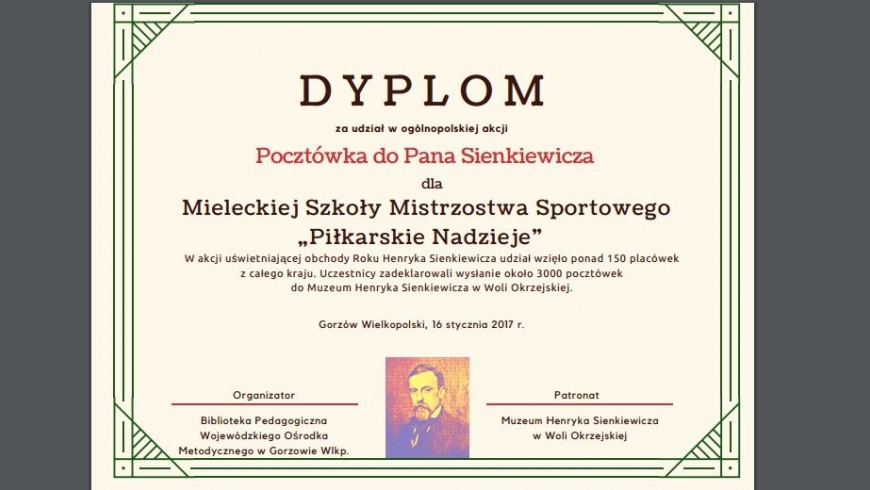 Dyplom dla MSMS Piłkarskie Nadzieje