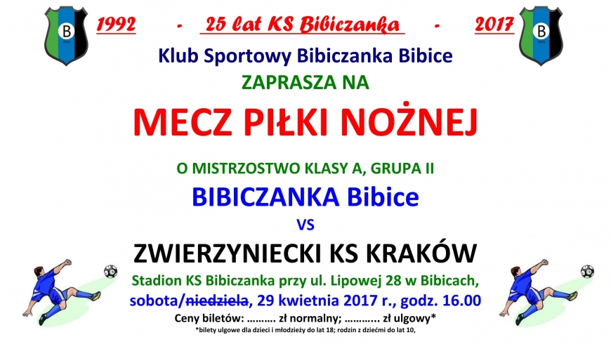 ZAPROSZENIE NA MECZ: Bibiczanka - Zwierzyniecki KS Kraków