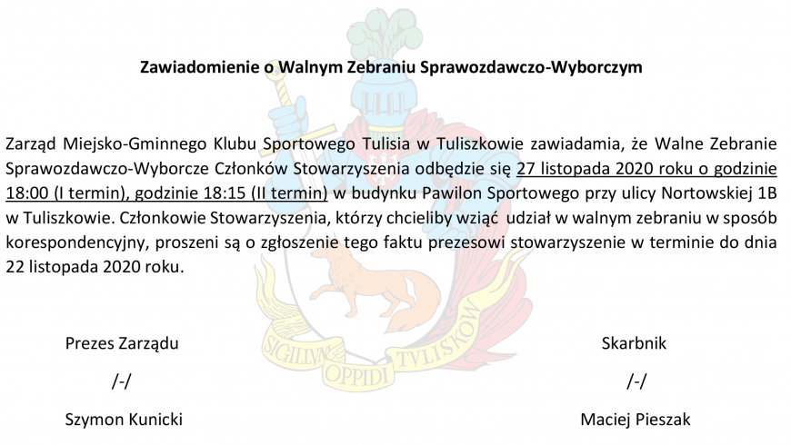 Zawiadomienie o Walnym Zebraniu Sprawozdawczo-Wyborczym