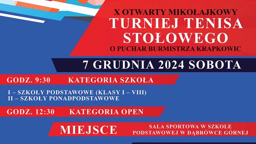 Zapraszamy na X mikołajkowy turniej tenisa stołowego