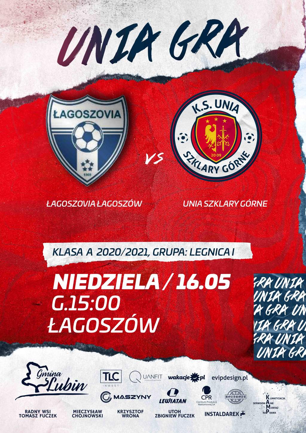 Plakat meczowy Łagaszovia vs. Unia