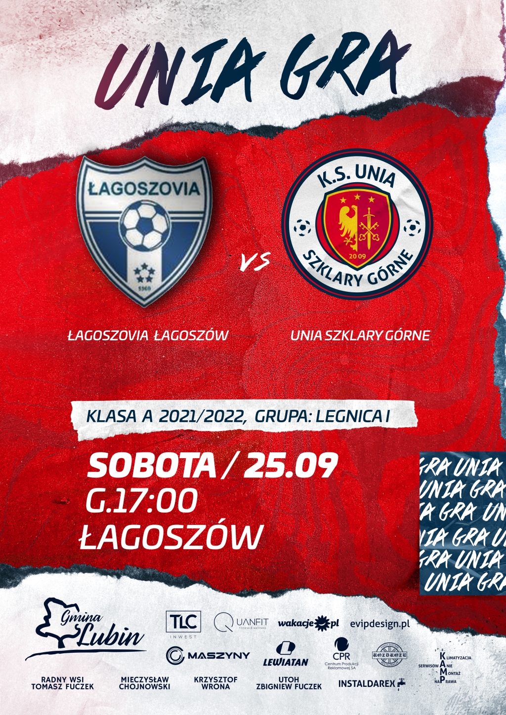 Plakat meczowy Łagoszovia vs. Unia