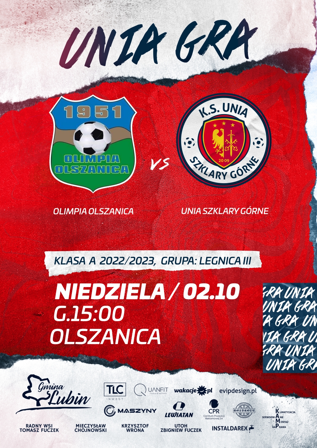 Plakat meczowy Olimpia vs. Unia