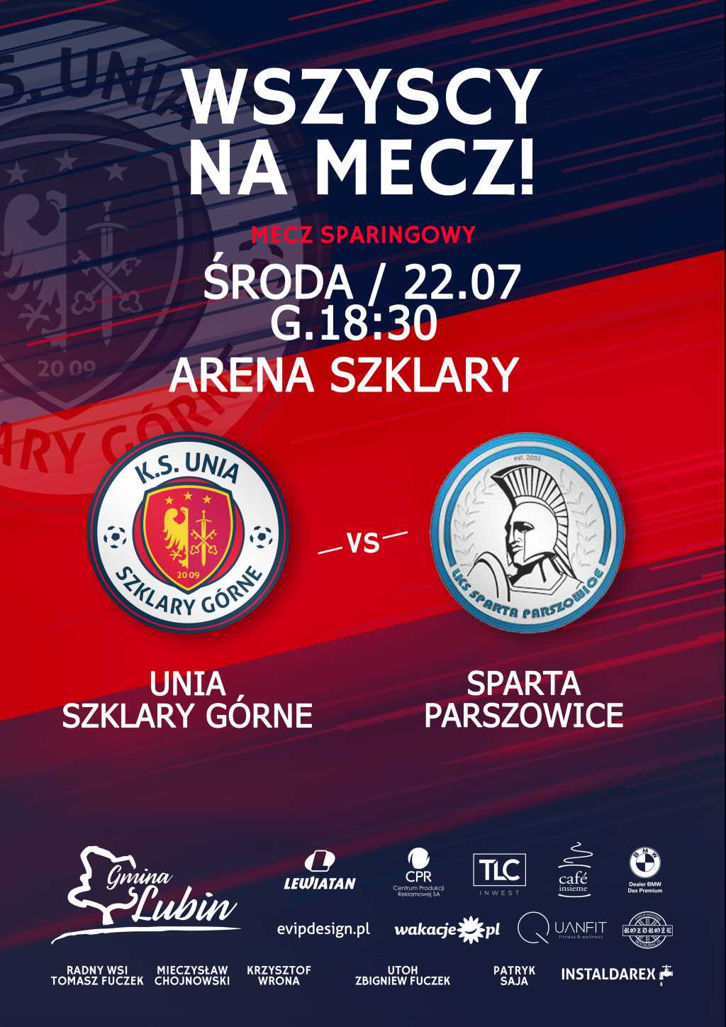 Plakat sparing z drużyną Sparta Parszowice